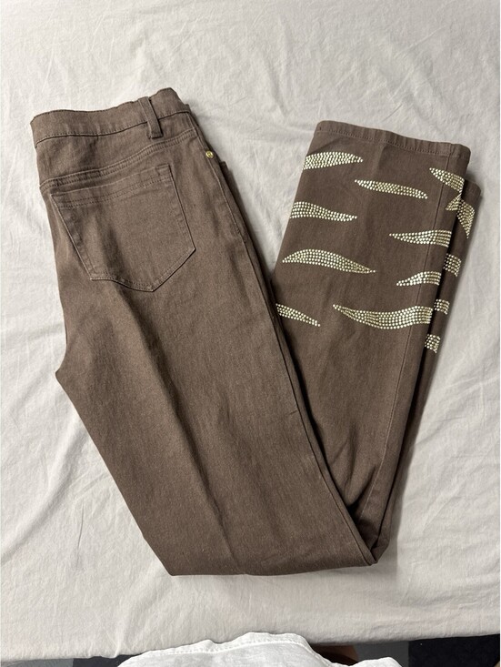 Diane Gilman Denim - Diane Gilman Jeans Brown Gold Embellished Bootcut Mid Rise Size 8T